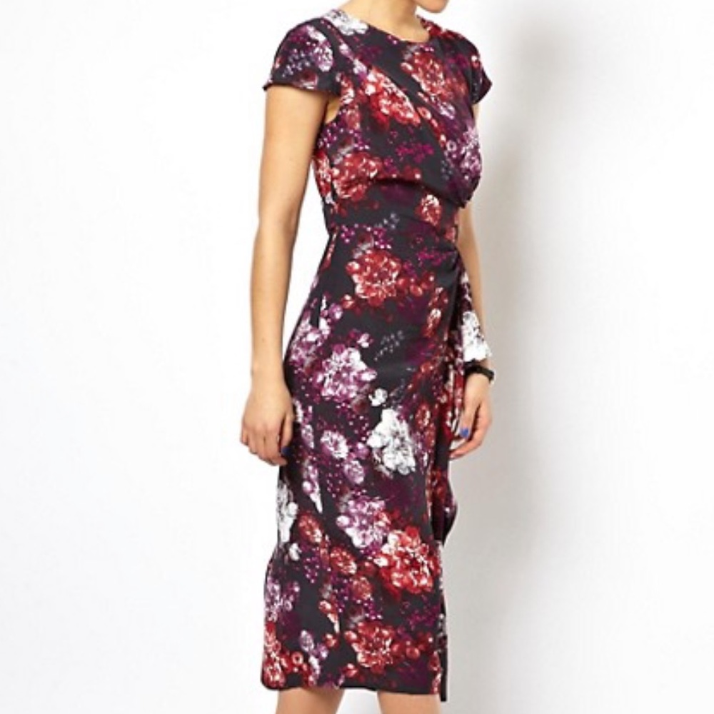 ASOS Pencil Dress Waterfall Skirt Floral